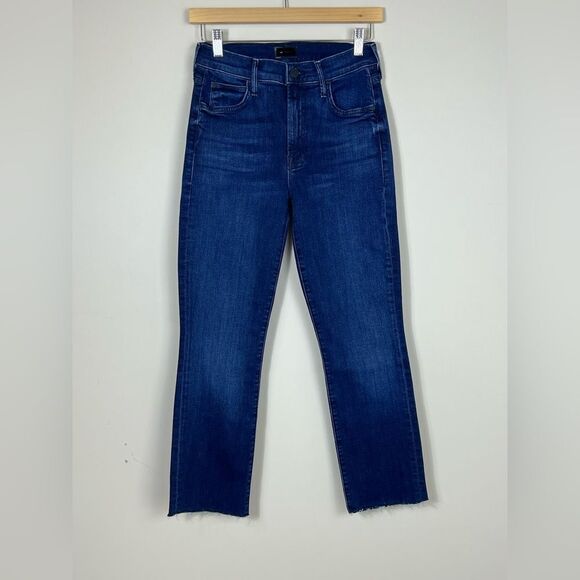 MOTHER The Rascal Ankle Snippet Straight Leg Raw Hem Mid Rise Dark Wash Size 26 - Picture 1 of 13